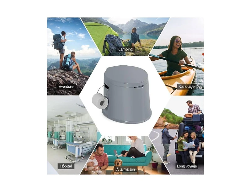 Lucky One 5L Portable Travel Toilet with Paper Holder, Compact Camping Toilet