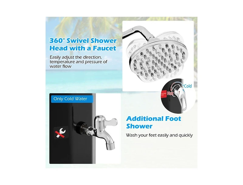 Lucky One 7.5 Feet Solar Heated Outdoor Shower with Shower Head, 15.9 Gallon Tank