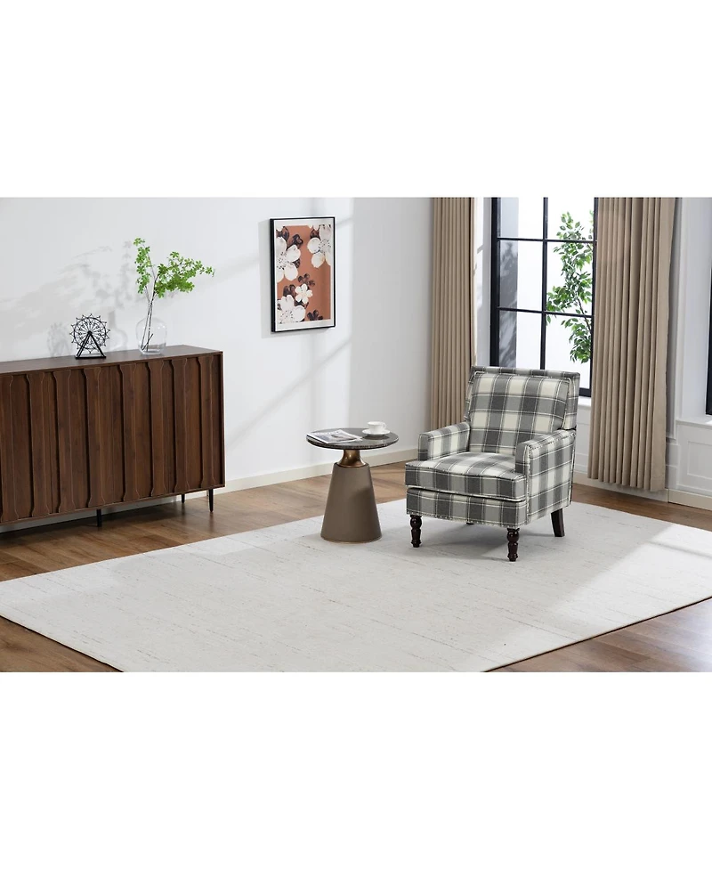 Streamdale Furniture Vintage Linen Accent Chair with Nailhead Trim.