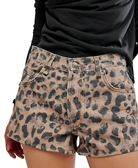 Free People Women's Now Or Never Printed Mid-Rise Denim Shorts