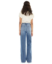 KanCan Girl's Kitty High Rise Slim Wide Leg Hem Detail Jeans
