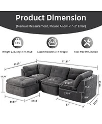Streamdale Furniture Cloud Deep Seat L-Shape Modular Chenille Sofa