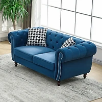 Streamdale Furniture 65 Inch Chesterfield Sofa with Roll Arm and Nailhead
