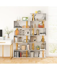 Gymax 2 Pieces 5 Tier Geometric Bookcase 62 Inch S Shaped Bookshelf with Metal Frame