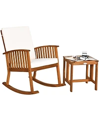 Gymax 2 piece Patio Wooden Rocking Chair Set Garden Outdoor with Coffee Table Cushion