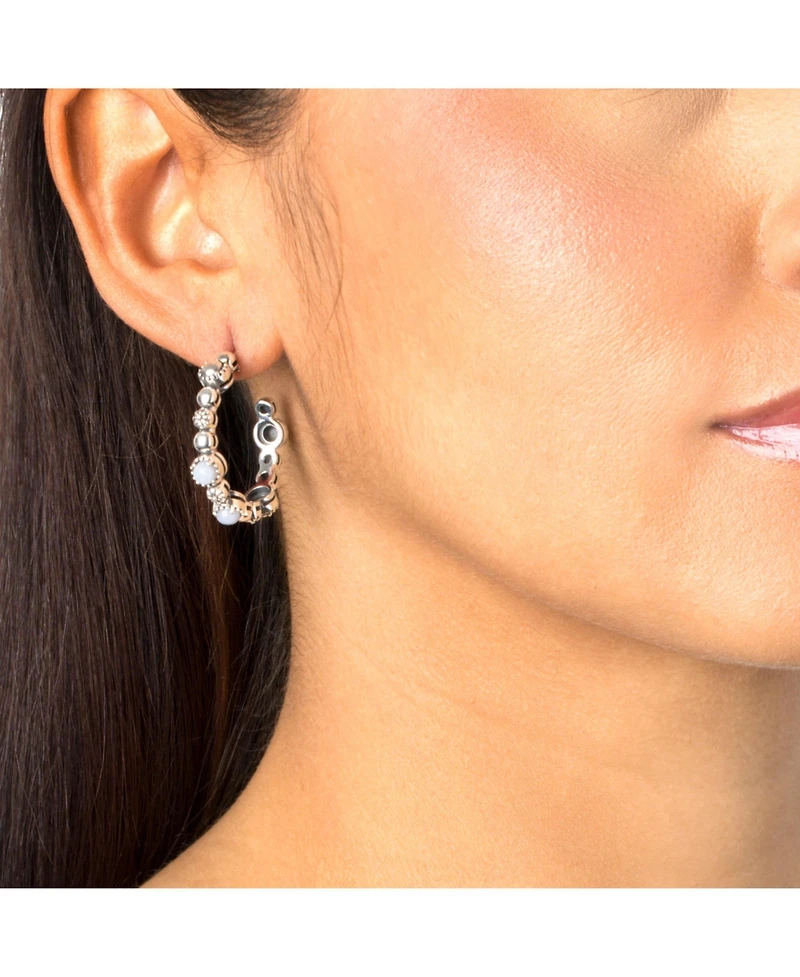 American West Jewelry Sterling Silver Lace Agate 1 Inch Concha Hoop Earrings