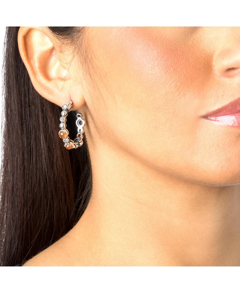 American West Jewelry Sterling Silver Onyx 1 Inch Concha Hoop Earrings
