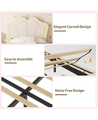 gaomon Twin Bed Frame with Storage, Upholstered Led Bed Frame with Headboard, Cute Velvet Platform Bed for Kids, Girls, No Box Spring Needed