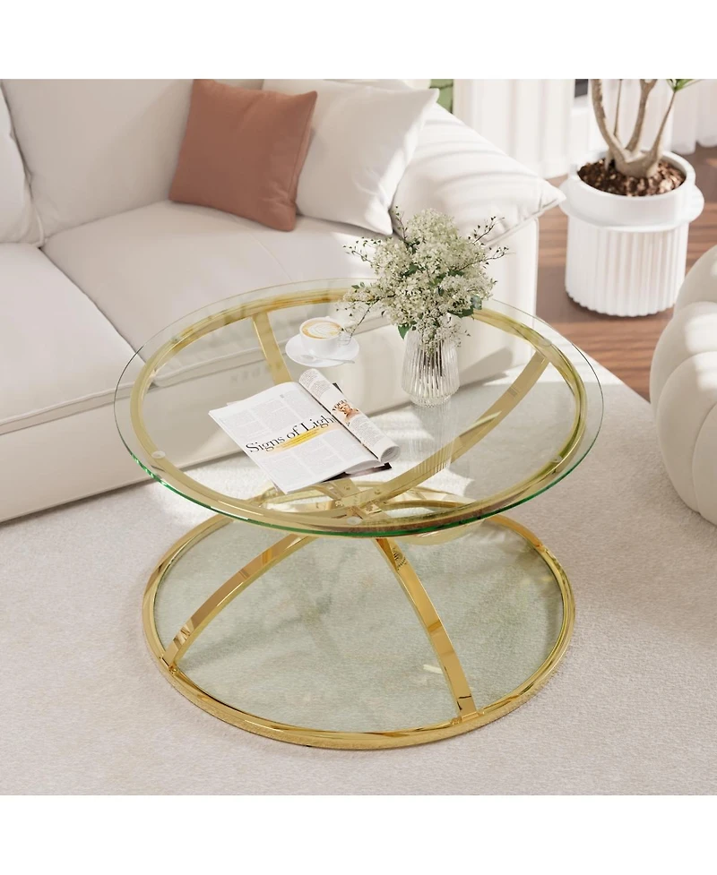 Streamdale Furniture Modern Glass 2-Tier Round Coffee Table