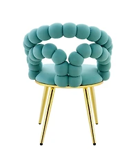 Streamdale Furniture Set of 2 Teal Puffy Bubble Chairs with Legs, Modern Upholstered Accent Chairs