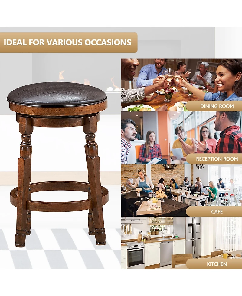 Costway Set of 2 24 Inches Swivel Bar Stool Leather Padded Dining Kitchen Pub Chair Backless