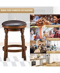 Costway Set of 2 24 Inches Swivel Bar Stool Leather Padded Dining Kitchen Pub Chair Backless