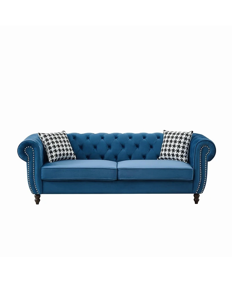 Streamdale Furniture 85" Velvet Chesterfield Sofa with Roll Arm and Nailhead