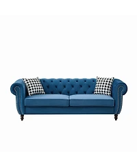 Streamdale Furniture 85" Velvet Chesterfield Sofa with Roll Arm and Nailhead
