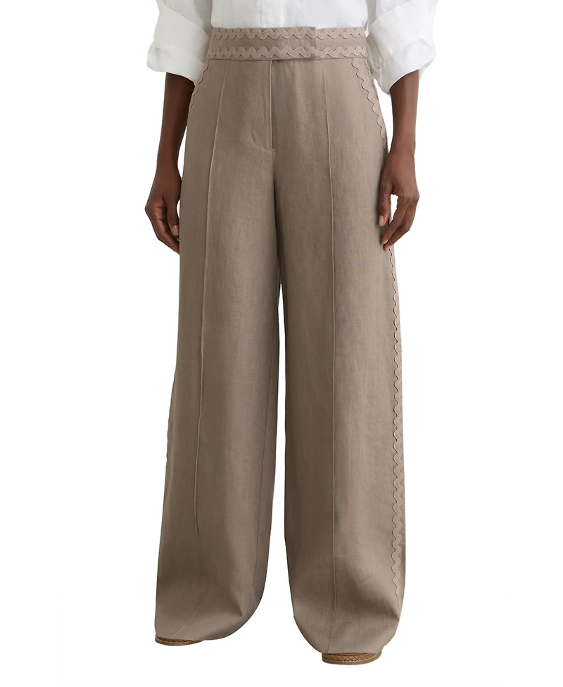 Reiss Women's Linen Wave-Trim Wide-Leg Pants