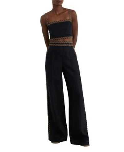 Reiss Womens Linen Wave Trim Cropped Cami Top Womens Linen Wave Trim Wide Leg Trousers