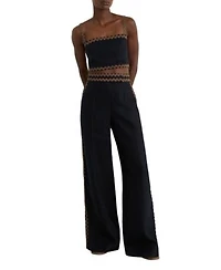 Reiss Womens Linen Wave Trim Cropped Cami Top Womens Linen Wave Trim Wide Leg Trousers