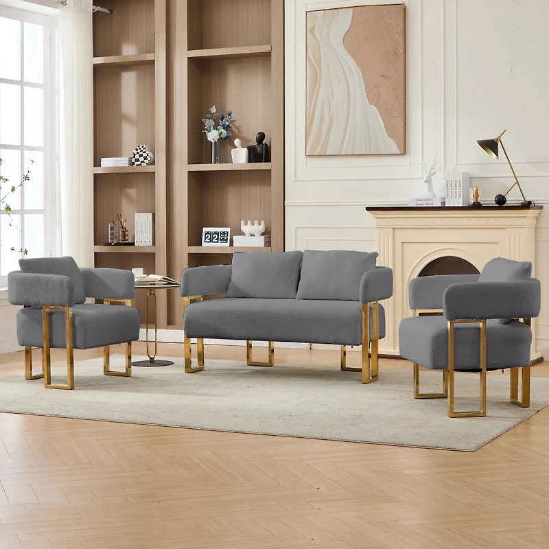 Streamdale Furniture Modern decorative living room side chair with gold metal legs, Teddy fleece upholstered
