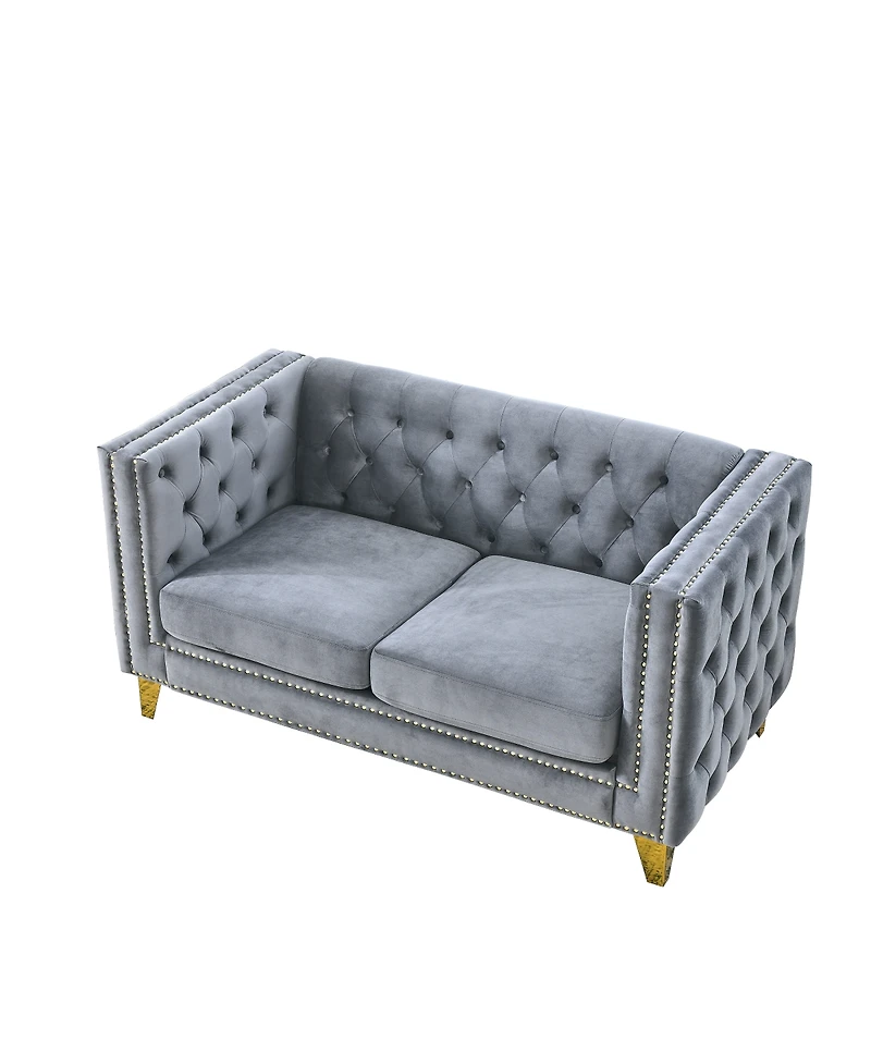 Streamdale Furniture Velvet Sofa with Tufted Square Arms and Metal Legs - 2 Seater