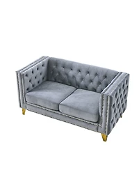 Streamdale Furniture Velvet Sofa with Tufted Square Arms and Metal Legs - 2 Seater