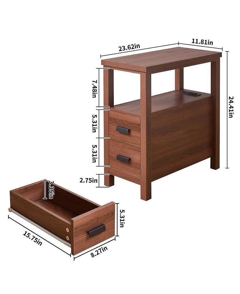 Streamdale Furniture Rustic End Table Charging Station and 2 Drawers