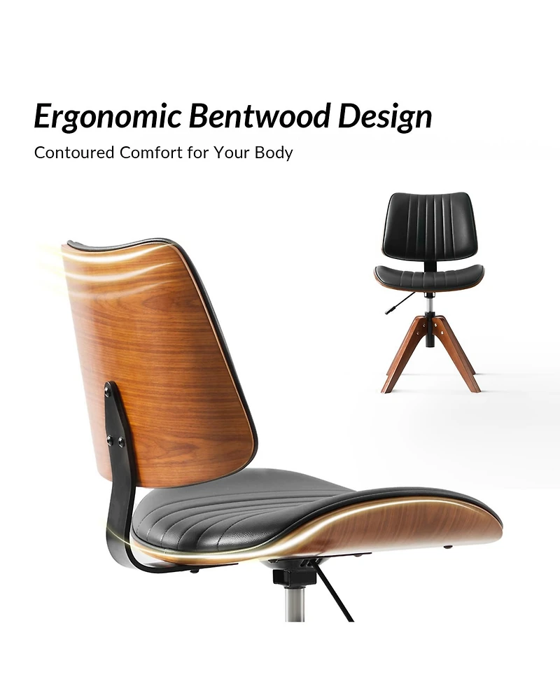 Hulala Home Kalene Mid-century Modern Rotating Lifting Office Chair with Solid Wood Legs