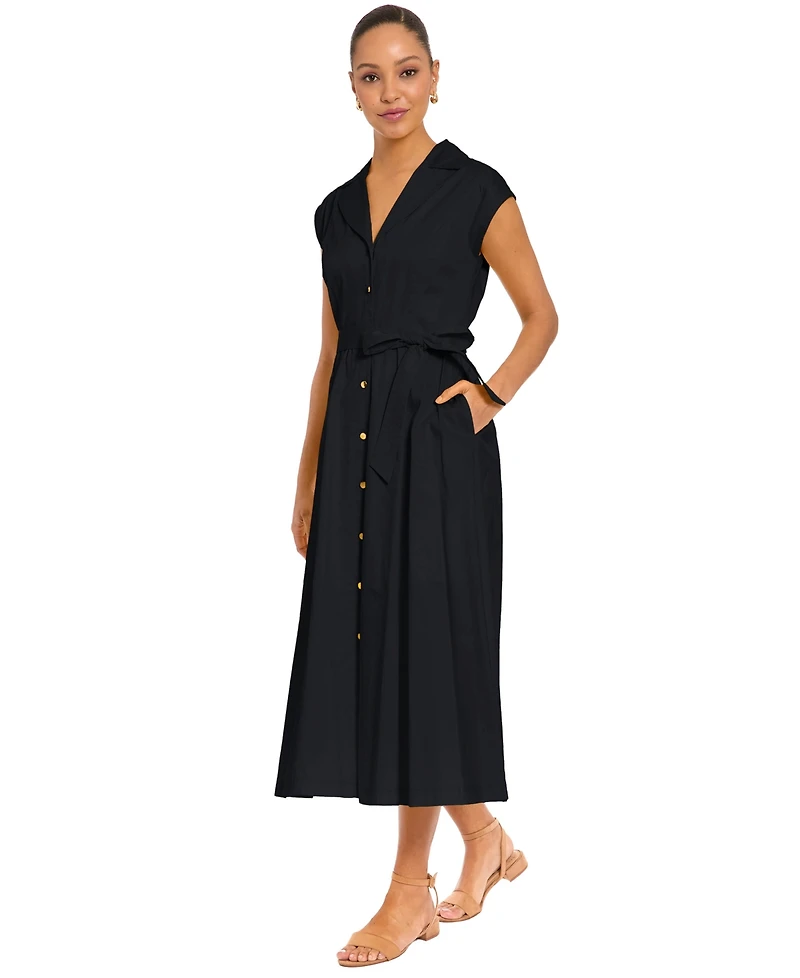 London Times Women's Belted V-Neck Shirt Dress