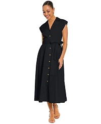 London Times Women's Belted V-Neck Shirt Dress