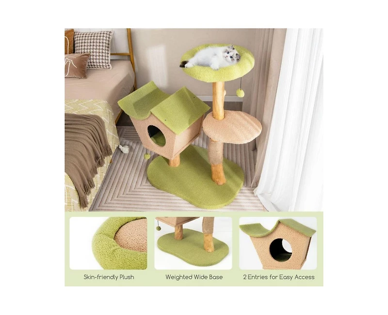 Aostirmotor 43" Wooden Cat Tree with Padded Top Perch for Indoor Cats