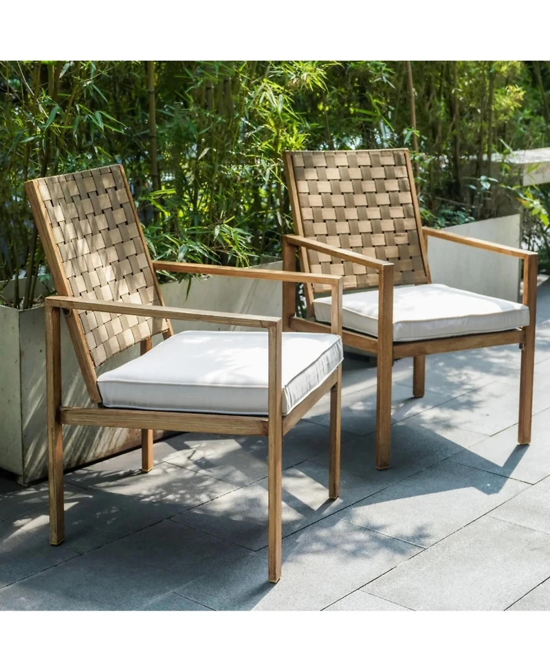 Yiortwo Set of 2 Patio Chairs with Cushions, Wood Grain Metal Outdoor Dining Chairs