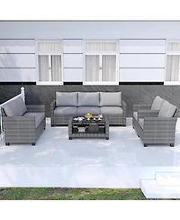 gaomon Outdoor Patio Sectional Set with Cushions and Glass Coffee Table