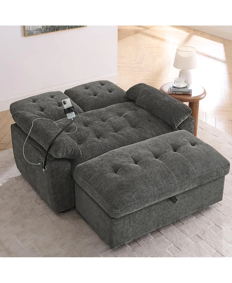Streamdale Furniture Reclining Sofa with Usb and Storage Ottoman