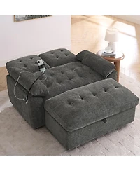 Streamdale Furniture Reclining Sofa with Usb and Storage Ottoman