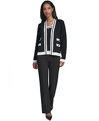 Karl Lagerfeld Paris Petite Open-Front Long-Sleeve Knit Cardigan with Contrast Trim