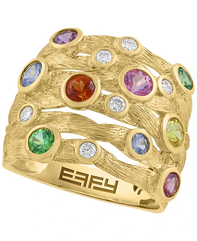 Effy Collection Multi-Sapphire (1-3/8 ct. t.w.) & Diamond (1/5 ct. t.w.) Ring in 14k Yellow Gold
