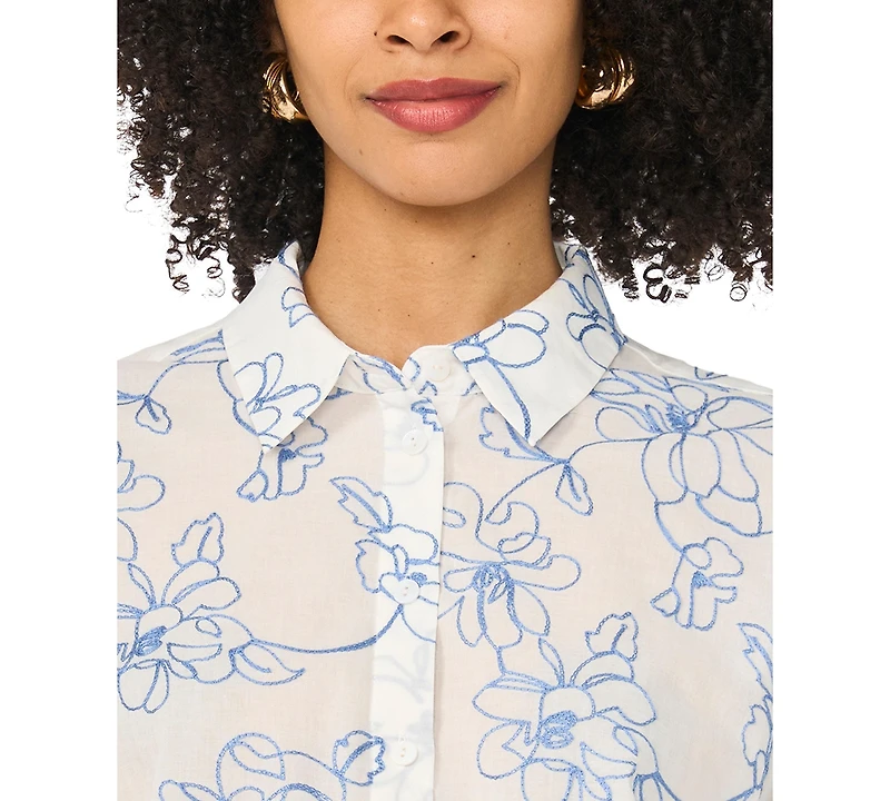 Vince Camuto Women's Cropped Embroidered Button Down Blouse
