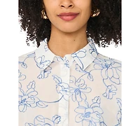 Vince Camuto Women's Cropped Embroidered Button Down Blouse