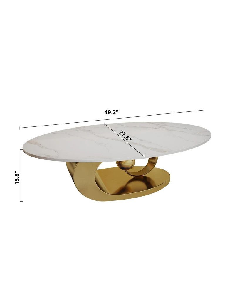 Streamdale Furniture Marble Coffee Table with Sculptural Stainless Steel Base