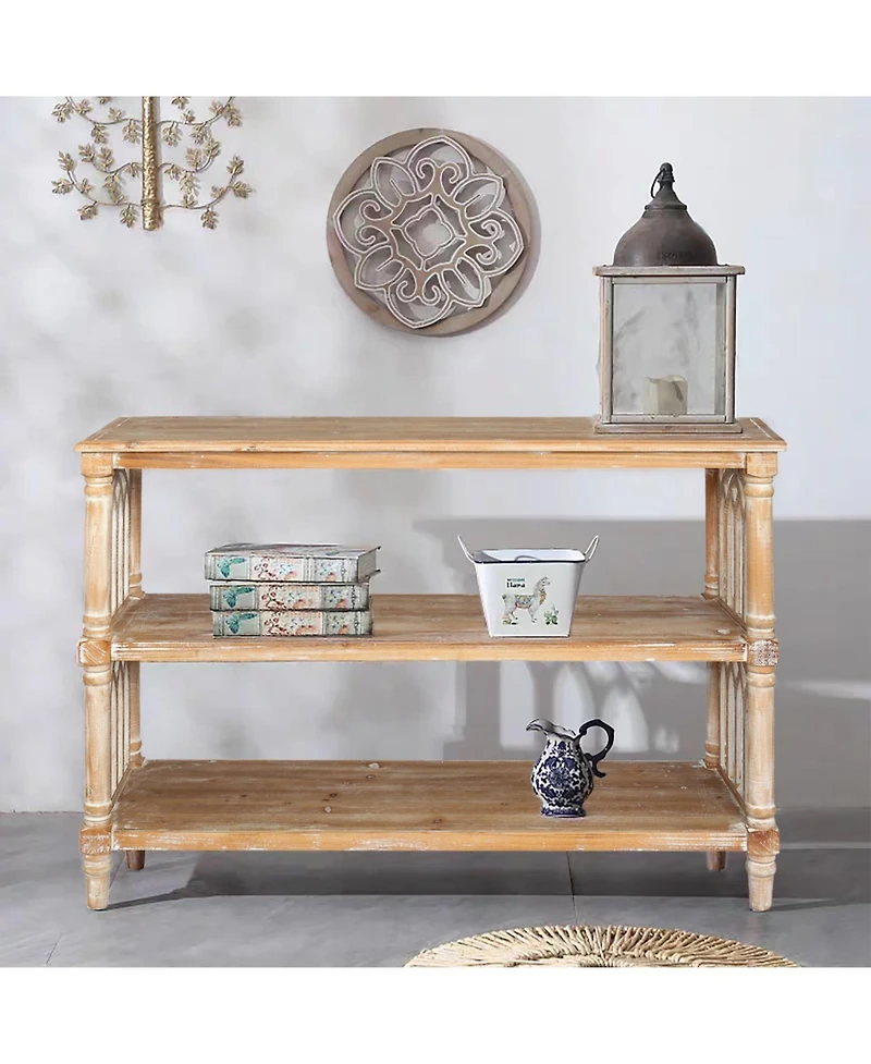 Streamdale Furniture Rustic 3-Tier Console Table with Gothic Details, 47.24" Wooden Entryway Table