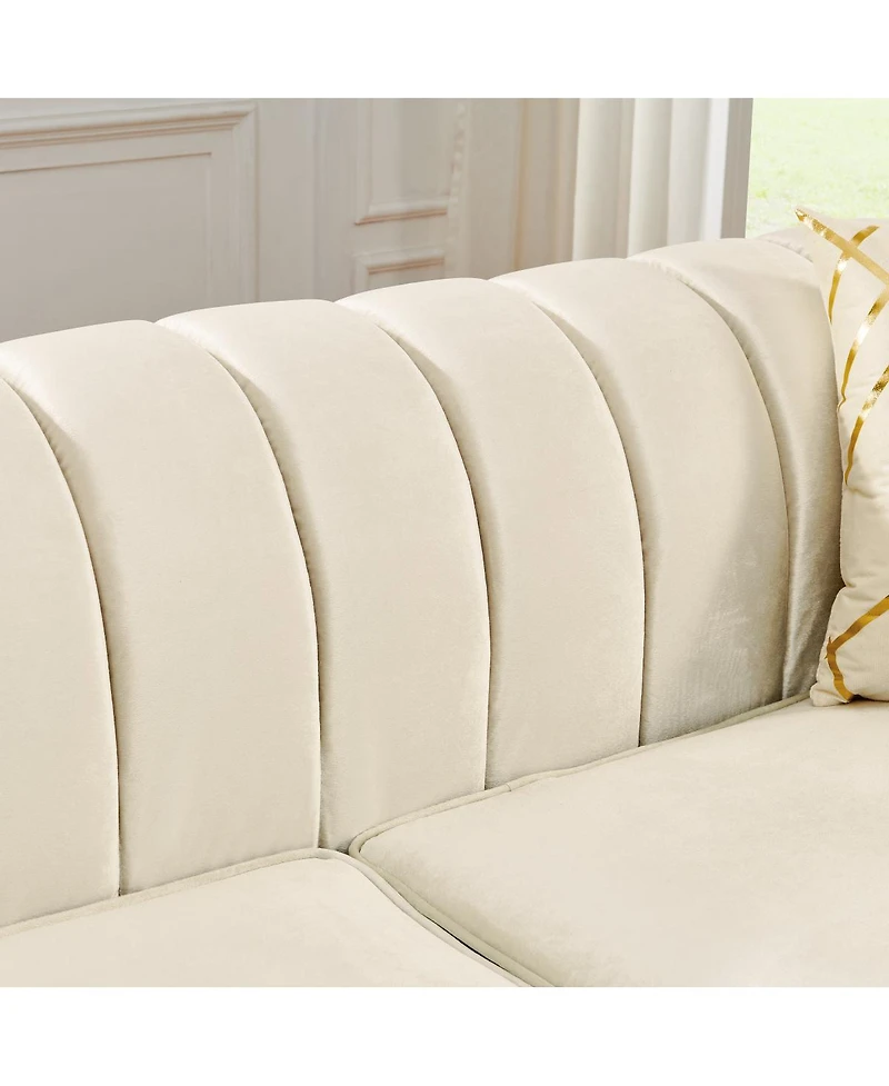 Streamdale Furniture Luxurious Velvet Sofa with Geometric Gold Hardware and Metal Feet