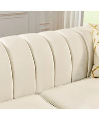 Streamdale Furniture Luxurious Velvet Sofa with Geometric Gold Hardware and Metal Feet