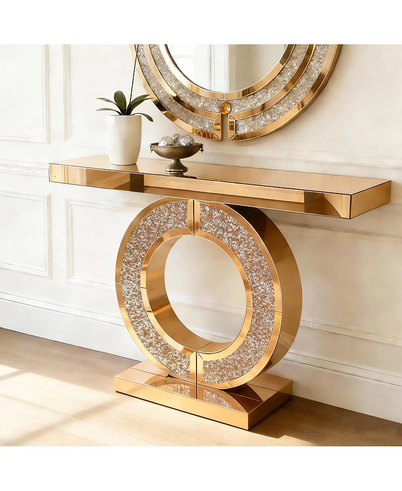 Streamdale Furniture Mirrored Console Table with Crushed Diamond Inlay.