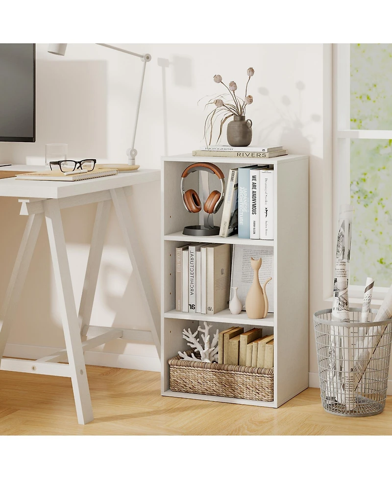 Gymax 3-Tier Cube Bookcase Modern Open Bookshelf with Adjustable Shelves
