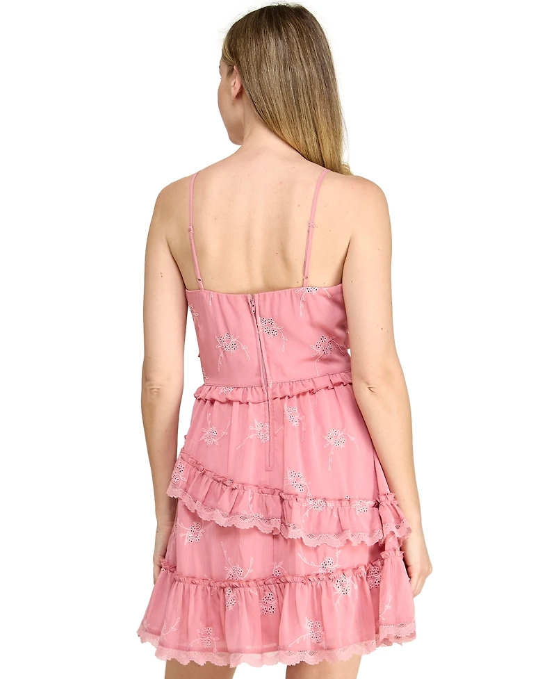 Trixxi Juniors' Sweetheart Neck Embroidered Short Dress