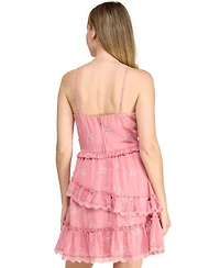 Trixxi Juniors' Sweetheart Neck Embroidered Short Dress
