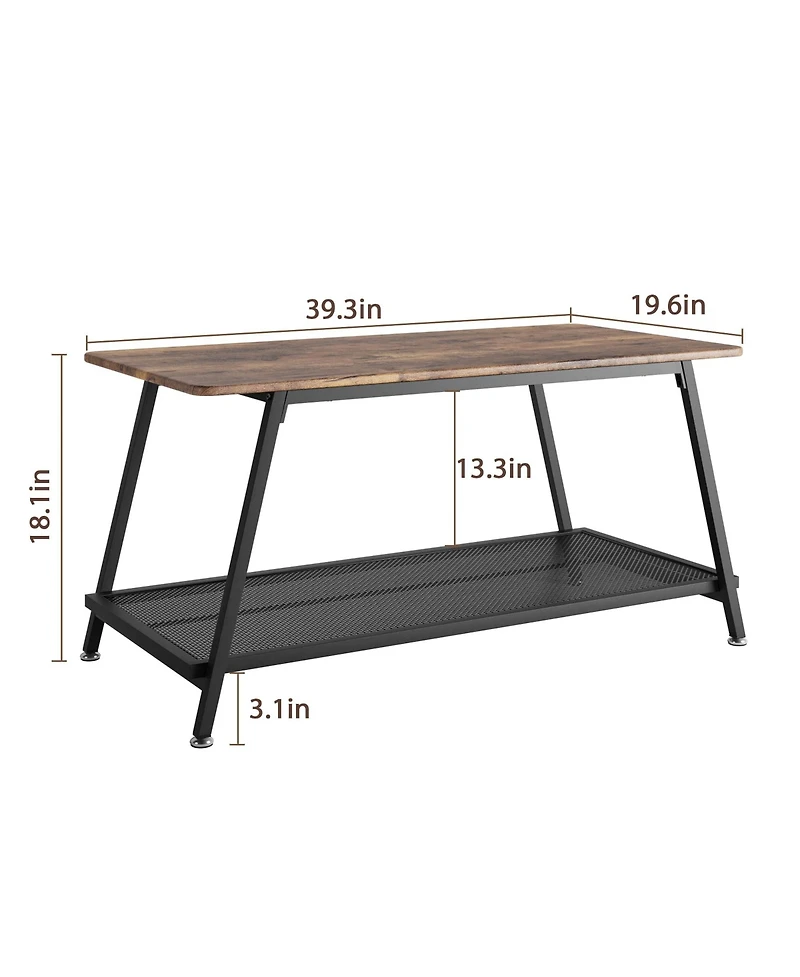 homfan Coffee Table, 2-Tier Center Table with Wood Legs and Thickened Top, Living Room with Rounded Corners, Side Table for Office