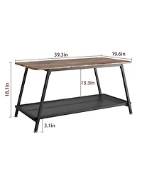 homfan Coffee Table, 2-Tier Center Table with Wood Legs and Thickened Top, Living Room with Rounded Corners, Side Table for Office