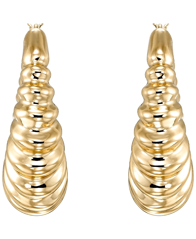 Italian Gold Polished Shrimp Texture Hoop Earrings in 10k Yellow Gold