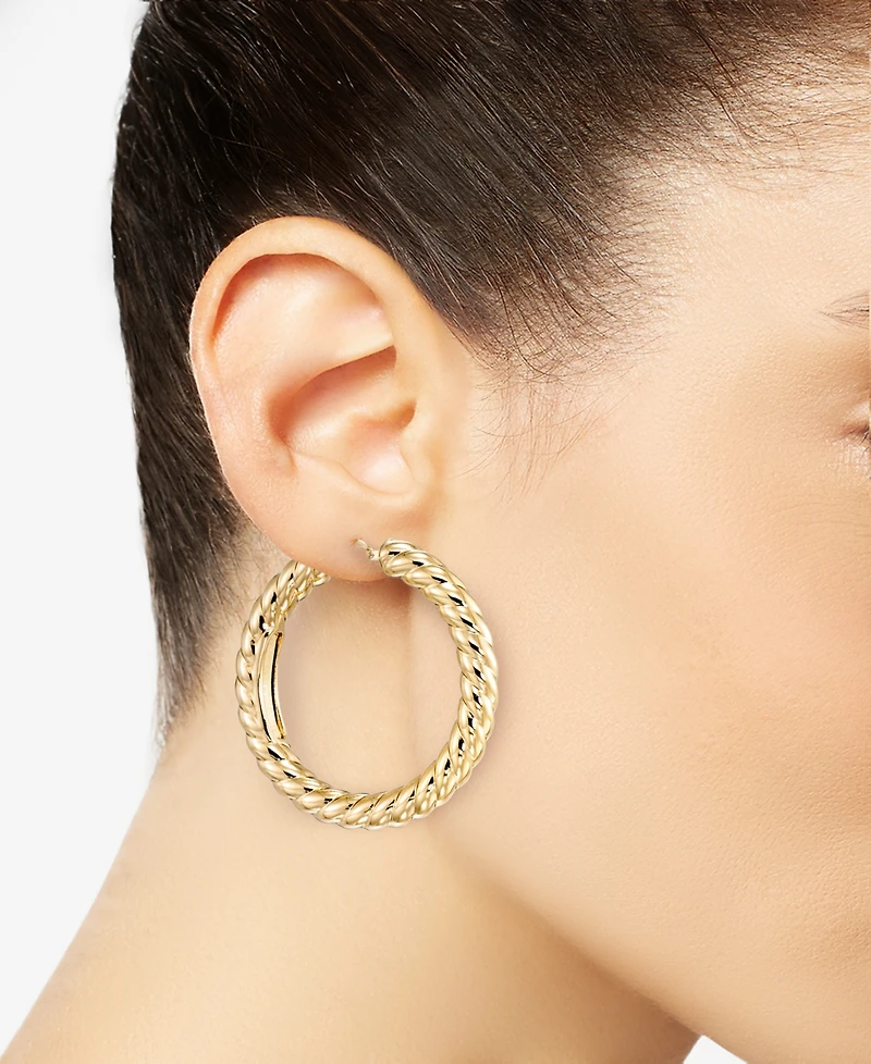 Italian Gold Twist Round Rope Hoop Earrings in 10k Yellow Gold