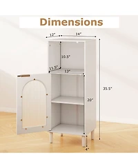 Costway Status Bathroom Floor Cabinet Wood Side Storage Organizer with Adjustable Shelf